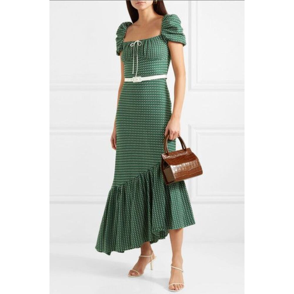 Hellessy Helen Green Belted Asymmetric Crocheted Cotton Milkmaid Dress Sz 4